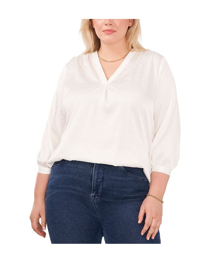 Plus Size Jacquard Patterned Blouse White $22.36 Tops