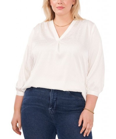 Plus Size Jacquard Patterned Blouse White $22.36 Tops