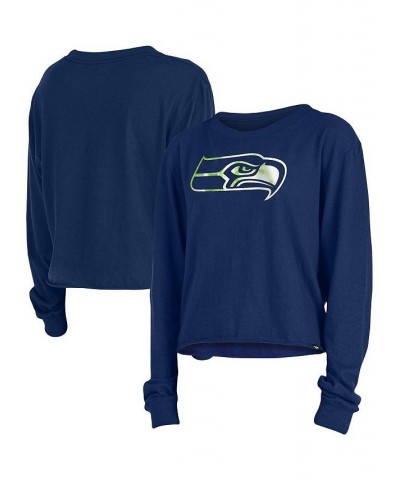 Women's College Navy Seattle Seahawks Cropped Long Sleeve T-shirt Navy $16.34 Tops