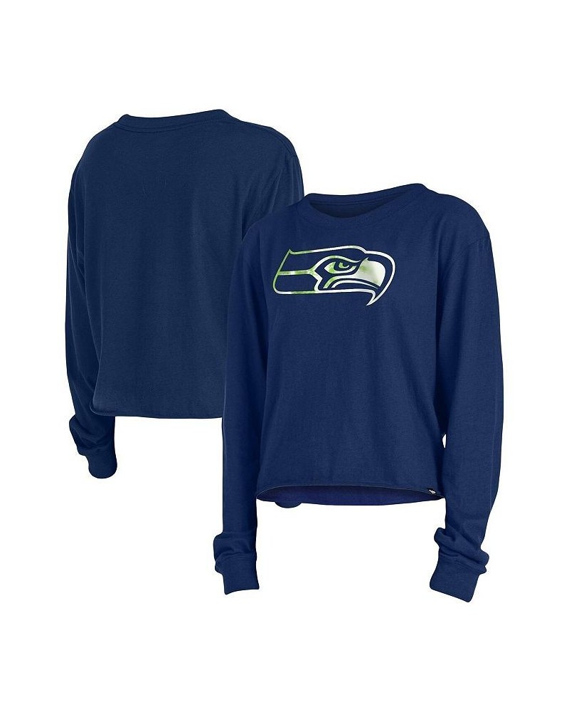 Women's College Navy Seattle Seahawks Cropped Long Sleeve T-shirt Navy $16.34 Tops