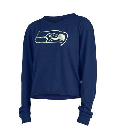 Women's College Navy Seattle Seahawks Cropped Long Sleeve T-shirt Navy $16.34 Tops