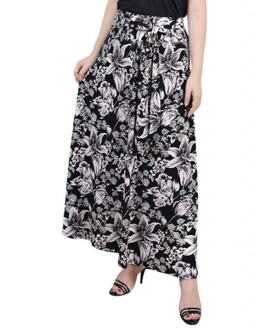 Petite Printed Maxi Skirt with Sash Waist Tie Noir Atunis $11.78 Skirts