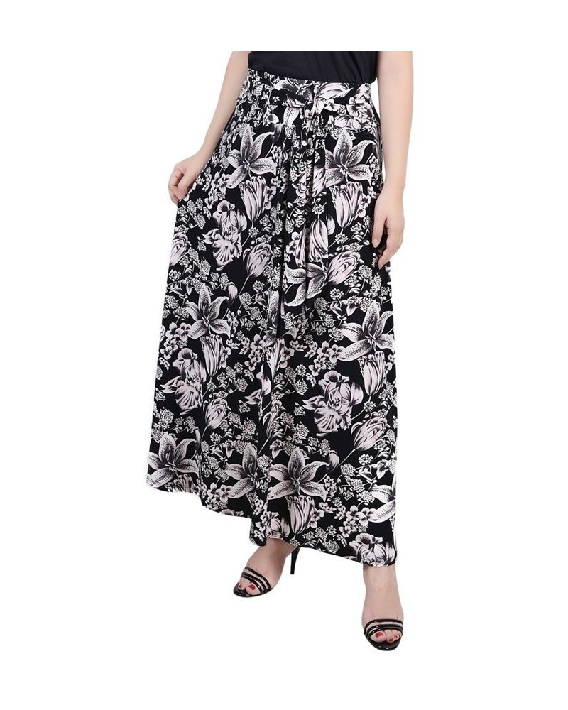 Petite Printed Maxi Skirt with Sash Waist Tie Noir Atunis $11.78 Skirts