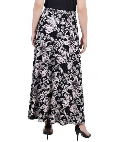 Petite Printed Maxi Skirt with Sash Waist Tie Noir Atunis $11.78 Skirts