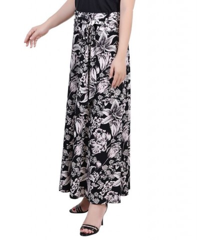 Petite Printed Maxi Skirt with Sash Waist Tie Noir Atunis $11.78 Skirts