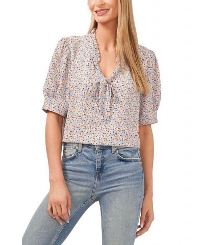 Women's Printed Tie-Neck Blouse Top Soft Ecru $45.39 Tops