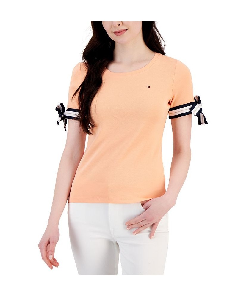 Women's Cotton Tie-Sleeve Top Orange $17.03 Tops