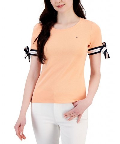 Women's Cotton Tie-Sleeve Top Orange $17.03 Tops