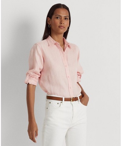 Petite Long Sleeve Buttoned Top Pink $55.00 Tops
