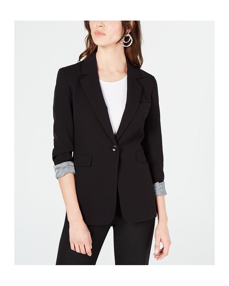 Women's One-Button Notch-Collar Blazer Black $53.41 Jackets