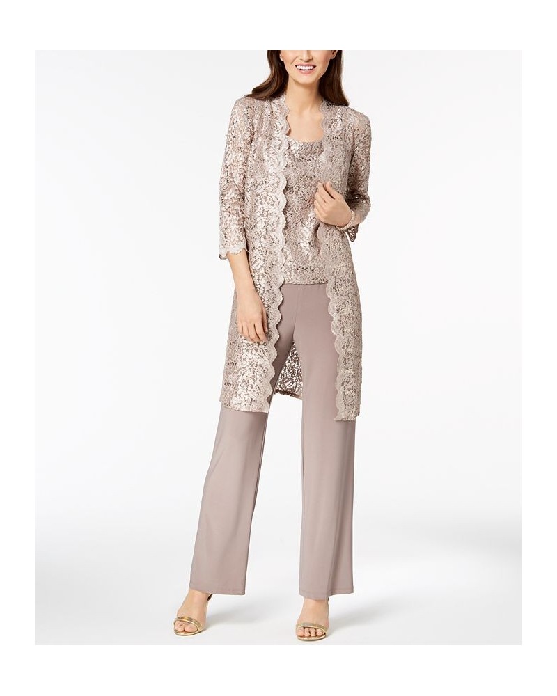 3-Pc. Sequined Lace Pantsuit & Jacket Champagne $55.60 Dresses