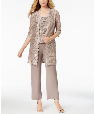 3-Pc. Sequined Lace Pantsuit & Jacket Champagne $55.60 Dresses