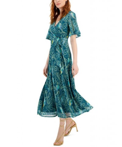 Petite Paisley-Print Flutter-Sleeve Maxi Dress Deep Lake Combo $33.97 Dresses