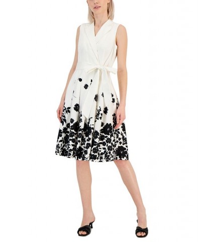 Women's Printed-Hem Sleeveless Shirtdress Bright White/anne Black $52.15 Dresses
