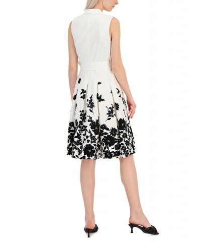 Women's Printed-Hem Sleeveless Shirtdress Bright White/anne Black $52.15 Dresses