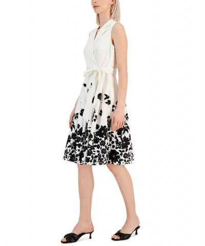 Women's Printed-Hem Sleeveless Shirtdress Bright White/anne Black $52.15 Dresses