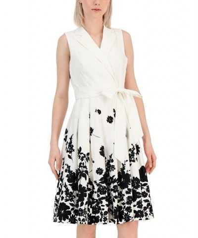 Women's Printed-Hem Sleeveless Shirtdress Bright White/anne Black $52.15 Dresses