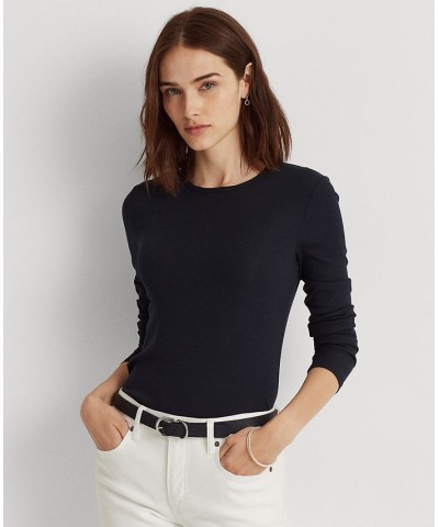 Cotton-Blend Long-Sleeve Top Lauren Navy $38.23 Tops
