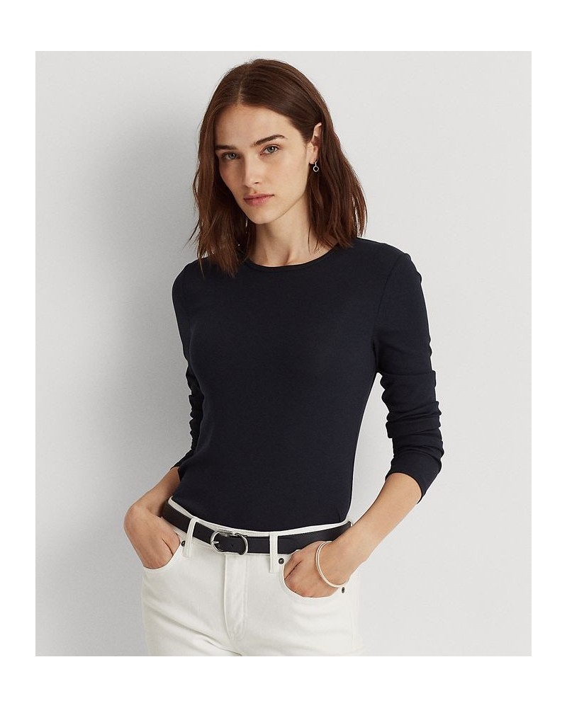 Cotton-Blend Long-Sleeve Top Lauren Navy $38.23 Tops