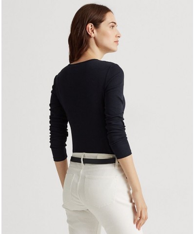 Cotton-Blend Long-Sleeve Top Lauren Navy $38.23 Tops