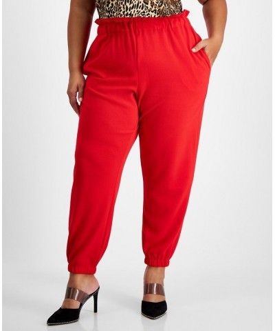 Trendy Plus Size Paperbag-Waist Jogger Pants Red $20.27 Pants