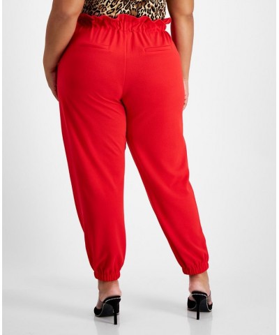 Trendy Plus Size Paperbag-Waist Jogger Pants Red $20.27 Pants