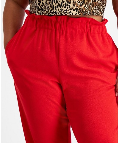 Trendy Plus Size Paperbag-Waist Jogger Pants Red $20.27 Pants