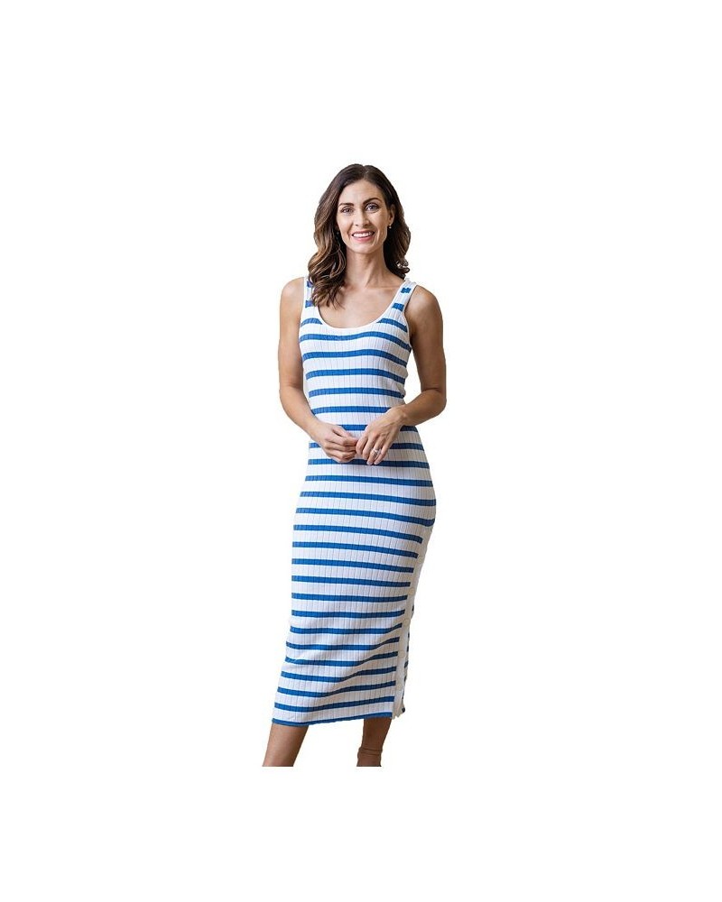 Women's Sleeveless Rib Knit Sweater Maxi Dress with Button Slit Womens Blue $25.18 Dresses