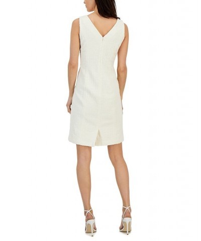 Women's Tweed Sleeveless V-Neck Sheath Dress Anne White $54.21 Dresses