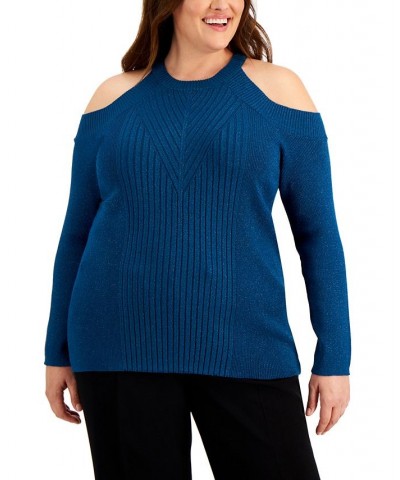 Plus Size Shine Cold-Shoulder Sweater Green $13.03 Sweaters