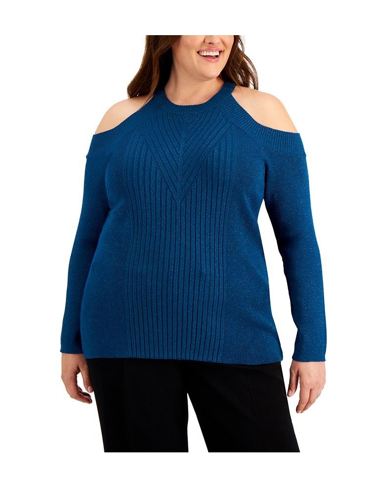 Plus Size Shine Cold-Shoulder Sweater Green $13.03 Sweaters