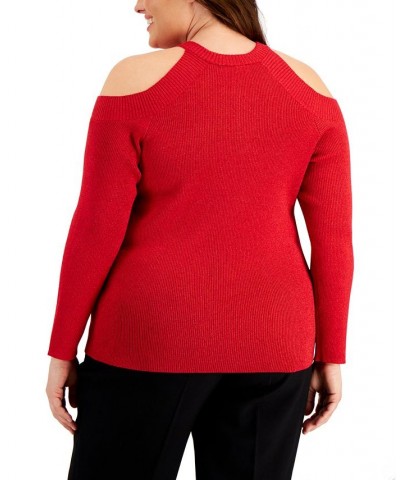 Plus Size Shine Cold-Shoulder Sweater Green $13.03 Sweaters