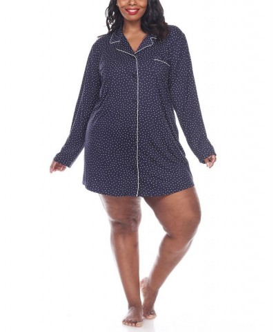 Plus Size Long Sleeve Nightgown Blue $25.30 Sleepwear