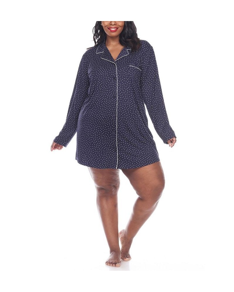 Plus Size Long Sleeve Nightgown Blue $25.30 Sleepwear