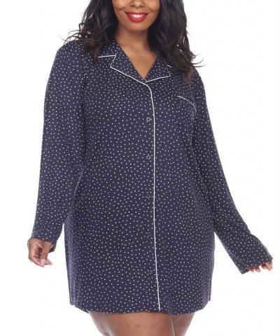 Plus Size Long Sleeve Nightgown Blue $25.30 Sleepwear