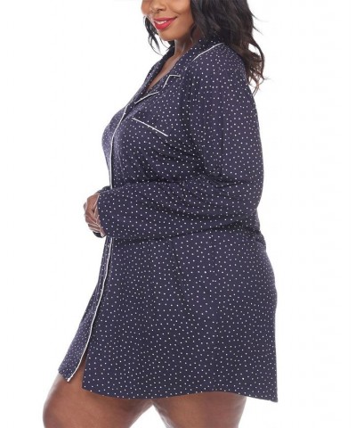 Plus Size Long Sleeve Nightgown Blue $25.30 Sleepwear