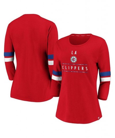 Women's Branded Red LA Clippers Iconic Prolific Modern 3/4-Sleeve T-shirt Red $18.33 Tops