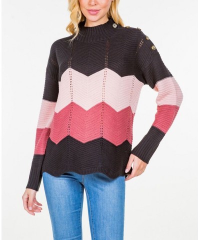 Women's Ribbed Mock Neck Sweater with Shoulder Button Black $31.96 Sweaters