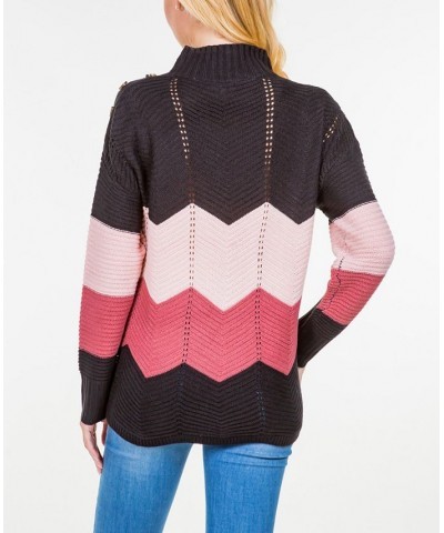 Women's Ribbed Mock Neck Sweater with Shoulder Button Black $31.96 Sweaters