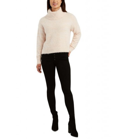 Juniors' Turtleneck Eyelash-Texture Ribbed-Edge Sweater Blush $12.39 Sweaters