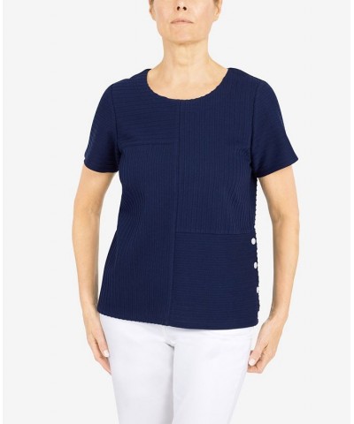 Women's Classics Spliced Ottoman Texture Knit Short Sleeve Top Navy $29.03 Tops