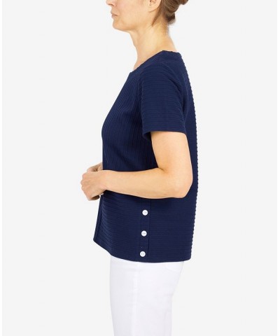 Women's Classics Spliced Ottoman Texture Knit Short Sleeve Top Navy $29.03 Tops