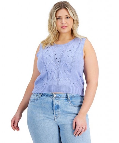 Trendy Plus Size Cropped Novelty Cable-Front Sweater Vest Purple $14.30 Sweaters