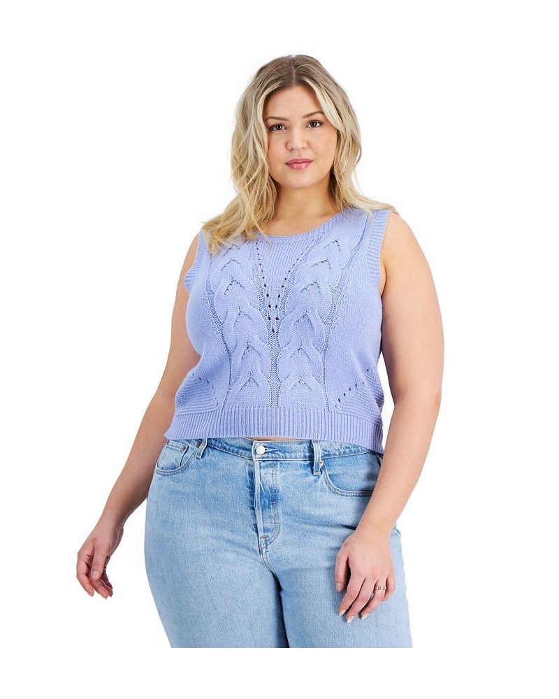 Trendy Plus Size Cropped Novelty Cable-Front Sweater Vest Purple $14.30 Sweaters