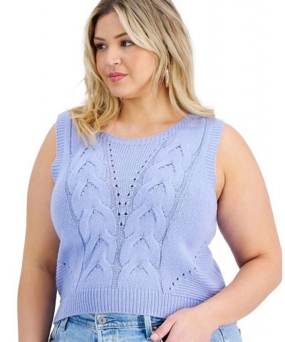 Trendy Plus Size Cropped Novelty Cable-Front Sweater Vest Purple $14.30 Sweaters