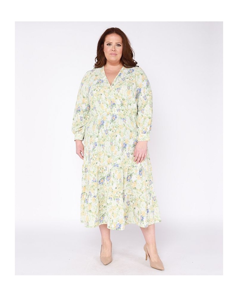 Trendy Plus Size Surplice-Neck Tired Maxi Dress Green $16.59 Dresses