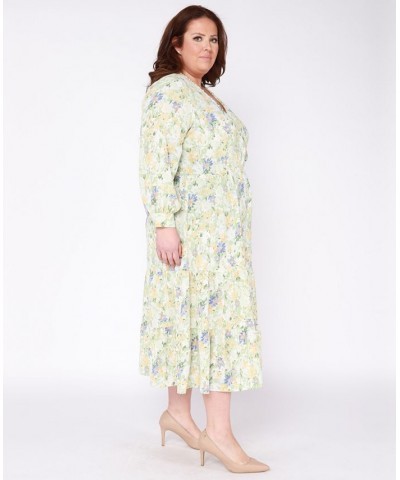 Trendy Plus Size Surplice-Neck Tired Maxi Dress Green $16.59 Dresses