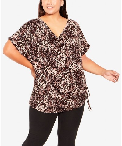 Plus Size Short Sleeve Cowl Side Ruched Top Leopard $34.81 Tops