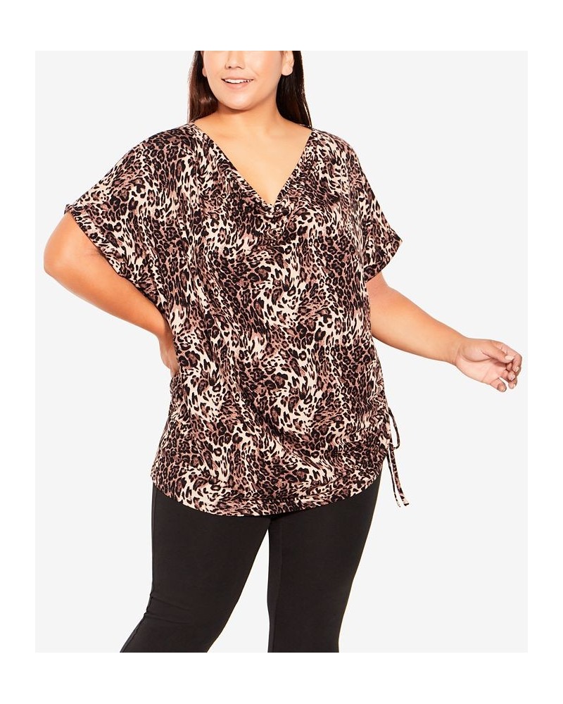 Plus Size Short Sleeve Cowl Side Ruched Top Leopard $34.81 Tops