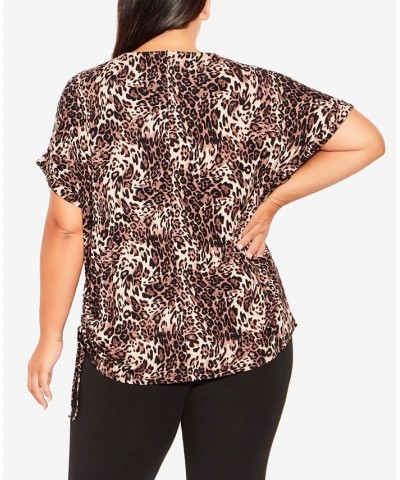 Plus Size Short Sleeve Cowl Side Ruched Top Leopard $34.81 Tops